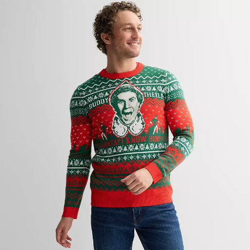 Men's Buddy The Elf Graphic Intarsia Sweater