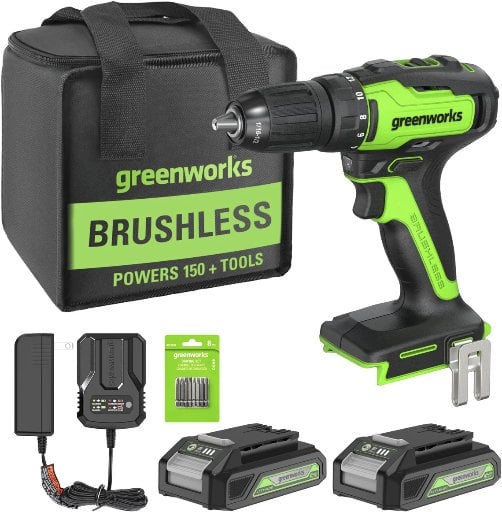 Greenworks 24V Brushless 1/2" 310 in/lbs Drill Kit w/ (2) 2ah Batteries & Charger Deal