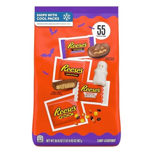 REESE'S Assorted Flavored Snack Size Peanut Butter Halloween Candy Bag (55 Pieces)