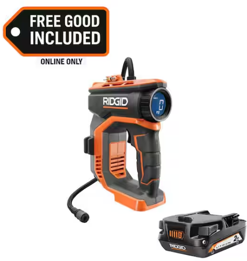 RIDGID 18V Cordless Digital Inflator with FREE 2AH Battery