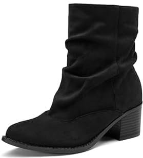 Athlefit Women’s Slouchy Chunky Heel Slip On Ankle Boots Deal