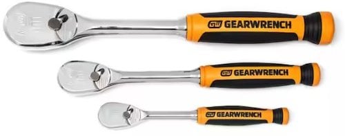 Gearwrench 3 Piece 1/4 inch, 3/8 inch, and 1/2 inch Drive 90 Tooth Dual Material Teardrop Ratchet Set Deal