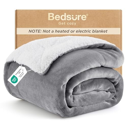 Bedsure GentleSoft Reversible Sherpa Fleece Throw Blanket 50"x60" (Grey)