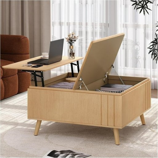 35" Joinice Mid Century Modern Fluted Lift Top Coffee Table (Oak)