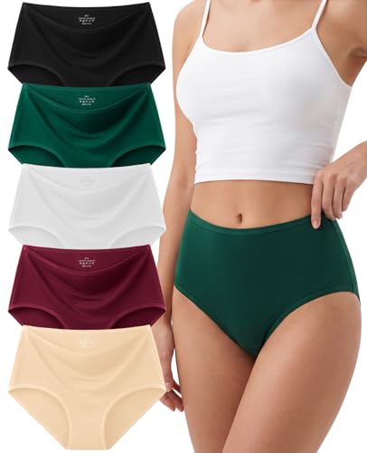 Women's Cotton Underwear High-Waisted Briefs Full Coverage Panties 5 Pack Deal