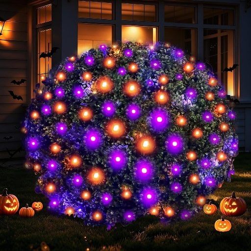 LED Halloween Net Lights Outdoor 144LED 6ftx6ft (Orange and Purple) Deal