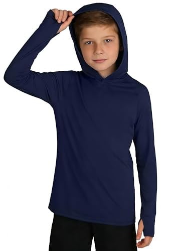 Boys Rash Guard Hoodie Long Sleeve Swim Shirt UPF 50+ Sun Protection Fishing Shirts 7-16 yrs Deal