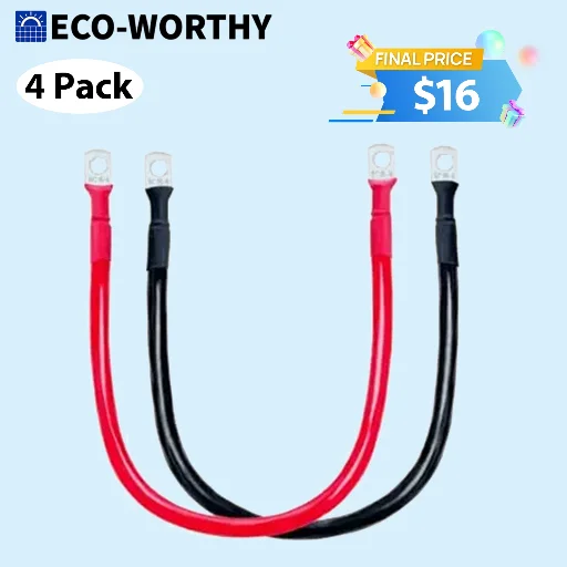 ECO-WORTHY 4 Pack M6 5AWG Battery Cable with 15/64'' Lug Terminals 14 inch Cables Deal