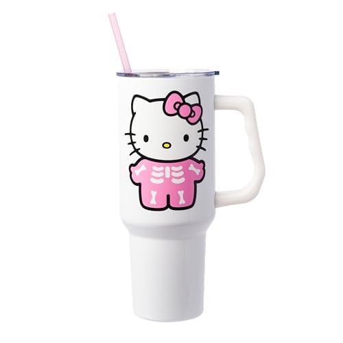 Silver Buffalo Sanrio Hello Kitty Halloween Spooky Skeleton Costume Double Walled Stainless Steel Tumbler, 40 Ounces