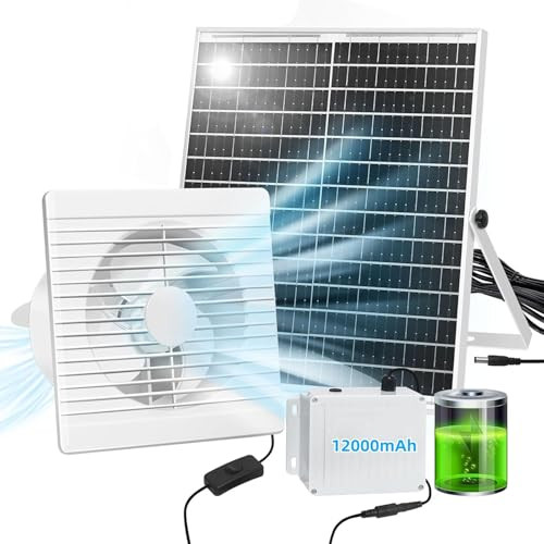 Solar Exhaust Fan with 12000mAh Battery
