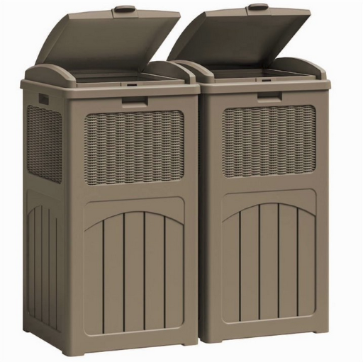 Devoko 2 PCS Outdoor All-Weather Trashbin with Lid Light Brown