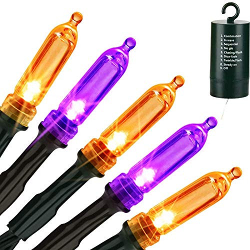 LYHOPE Orange Purple Halloween Lights Indoor, 33ft 100 LED