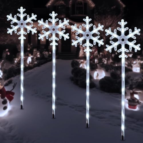 Solar Christmas Snowflake Pathway Lights, 4-Pack