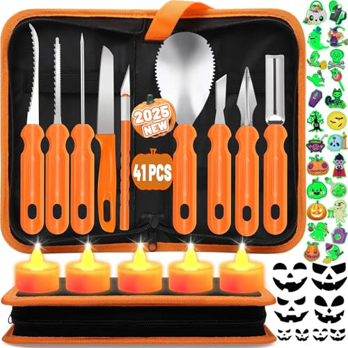 41 PC Pumpkin Carving Tool Kit W/LED Candles
