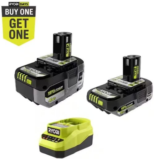 RYOBI ONE+ 18V Lithium-Ion Starter Kit w/ 2.0 Ah Battery, 4.0 Ah Battery & Charger
