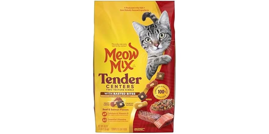 Meow Mix Tender Centers with Basted Bites, Beef & Salmon Flavors, Dry Cat Food, 3 lb. Bag Deal