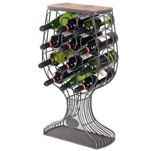 Vintiquewise Vintage Wooden Wine Rack Freestanding Floor Stand with Metal Goblet Shape