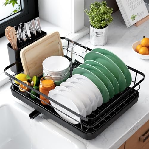 Kitsure Dish Drying Rack for Kitchen Counter w/ Cutlery Holder (12''x15.5'') Deal