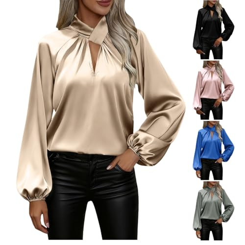 Satin V Neck Long Sleeve Blouse