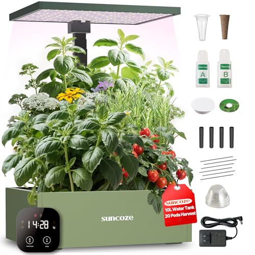 20 Pods Hydroponics Growing System Kit with 10L Large Water Tank