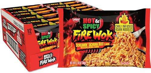 Nissin Fire Wok Hot & Spicy Chile Infused Asian Noodles Screamin Sichuan Beef 12-Pack
