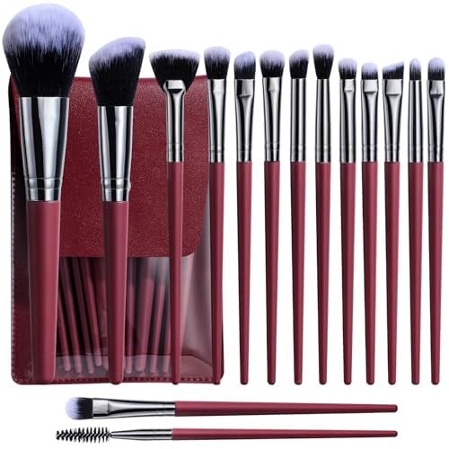 BS-MALL 15-Piece Makeup Brush Set w/ Case (Silver Red) Deal