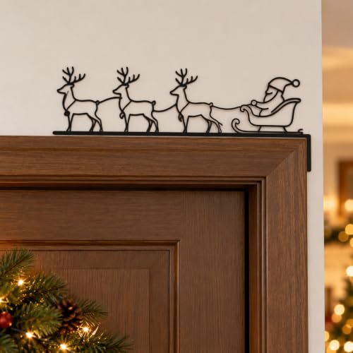 Iron Sleigh with Reindeer Door Frame Topper Sign