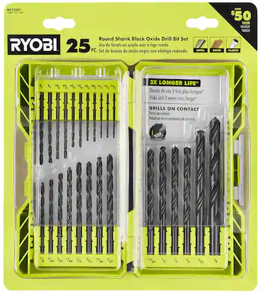 RYOBI Black Oxide Round Shank Twist Drill Bit Set (25-Piece)