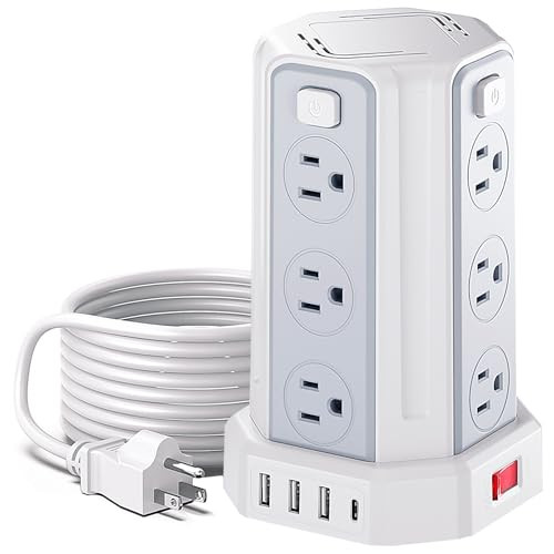 SMALLRT Power Tower Desktop Charging Station with 6.5 Ft Cord, 12 AC Outlets, and 4 USB Ports/1 USB-C Port