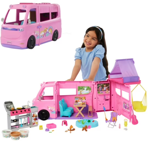 Barbie Dream Camper Playset with Roof Tent, BBQ Grill with Color-Change Feature & 60+ Accessories Deal