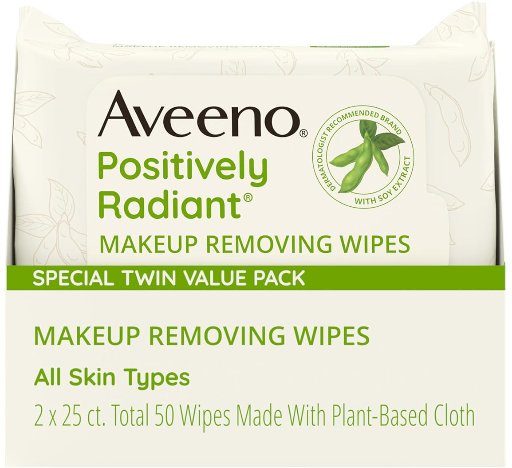 Aveeno Positively Radiant Alcohol-Free Makeup Removing Face Wipes 2x25ct