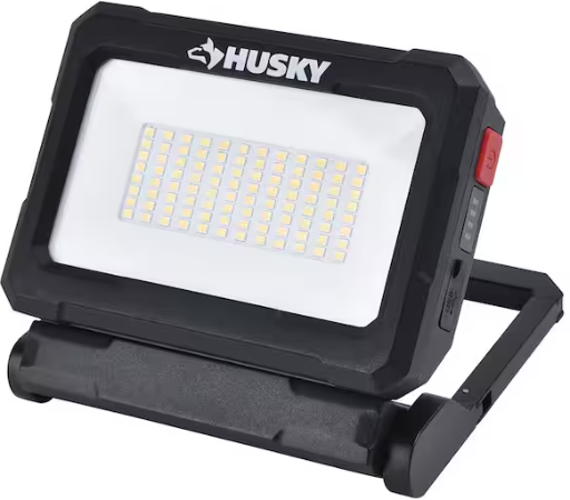 Husky 2500 Lumens Dual Power Rechargeable Battery or Solar Powered LED Work Light
