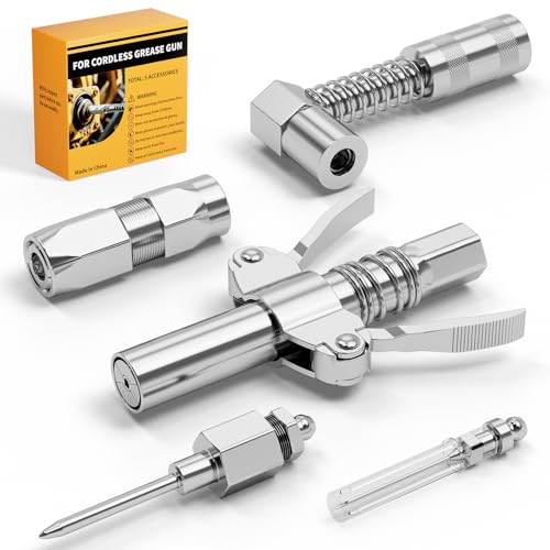 Ecarke 5-Pc 12000 PSI Grease Gun Coupler Kit w/ Quick-Release, 90° Adapter & Needle Tips