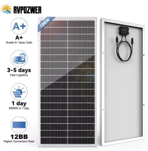 RVPOZWER 100W 12V Monocrystalline Solar Panel 12BB N-Type TOPCon 25.2% High Efficiency Deal
