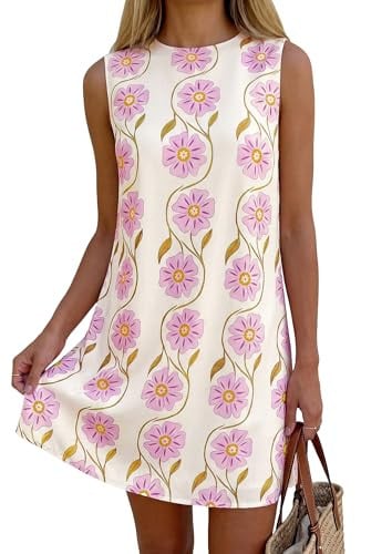 PRETTYGARDEN Sundresses for Women Summer Elegant Floral A Line Short Party Dress Beach Vacation Clothes (Apricot Light Purple Floral, Medium)