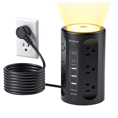 AnnTane Power Strip Tower with Night Light 10Ft Cord USB Ports Deal