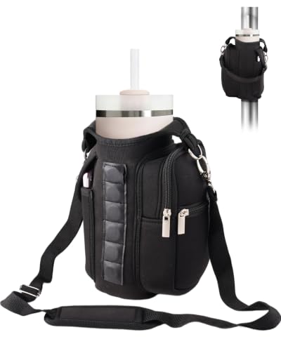 Faitio Neoprene Water Bottle Carrier Bag w/ Phone Pocket for Stanley 40/30-Oz (Black)
