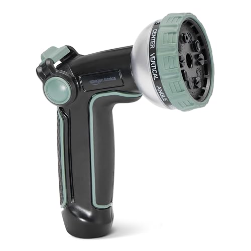 Amazon Basics 10-Pattern Metal Garden Hose Nozzle w/ Rotating Head (Black)