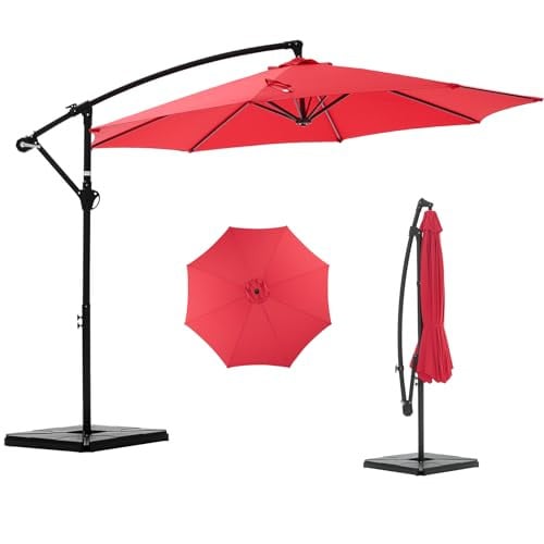 NEWBULIG 10FT Offset Cantilever Patio Umbrella w/ Base (Red)