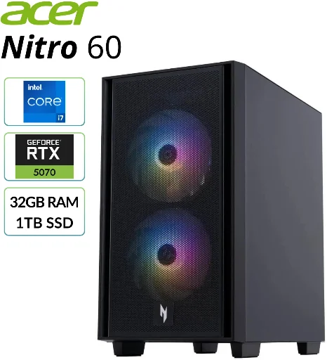 Acer Nitro 60 Gaming Desktop (Cert. Refurb) i7-14700F, RTX 5070, 32GB DDR5, 1TB SSD