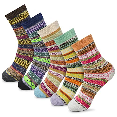 MORECOO 5-Pair Women's Warm Wool-Blend Socks Gift Box Deal