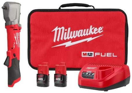 Milwaukee M12 FUEL 12V 3/8 in. Right Angle Impact Wrench Kit with Two 2.0 Ah Batteries