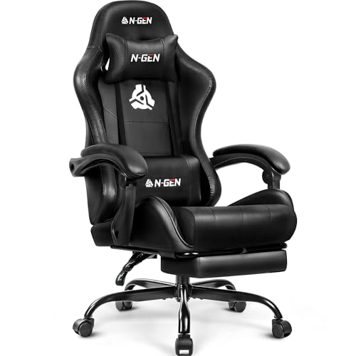 N-GEN GAMING Gaming Chair with Footrest, Lumbar, High-Back (All Black) Deal