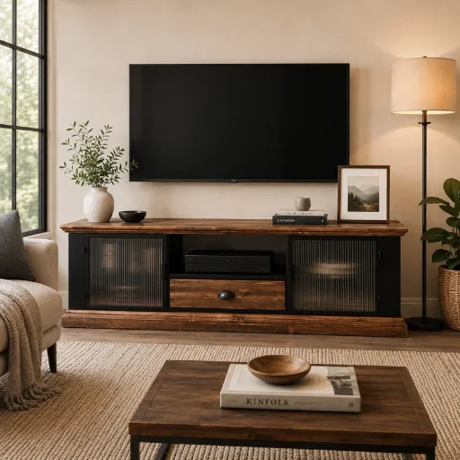 CONSDAN 63" Solid Fir Wood TV Stand for TVs up to 70" (Natural Wood/Black)