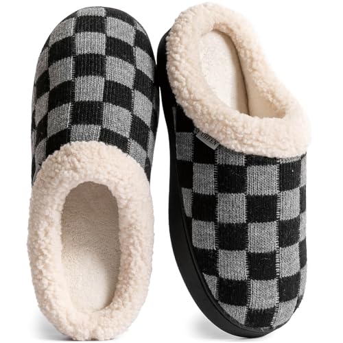 UBFEN Mens Womens Slippers Classic Plaid Winter Warm with Memory Foam Fluffy House Shoes