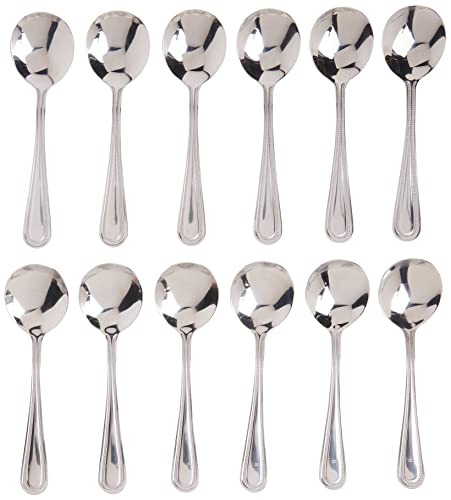Winco Dots Bouillon Spoon Set (12-Piece, 18-0 Stainless Steel, Silver)