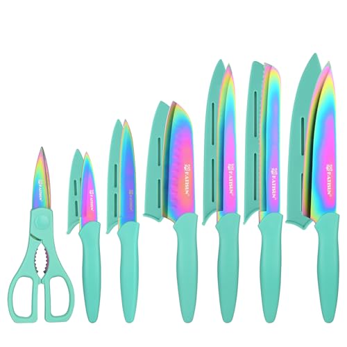 KATISUN 13-Piece Stainless Steel Kitchen Knife Set w/ Blade Guards & Scissors