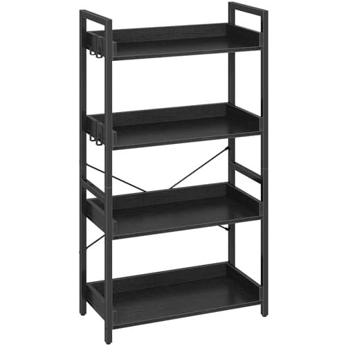 Rolanstar 4-Tier Bookshelf w/ 4 Hooks (Black, 23.6" x 44.5") Deal