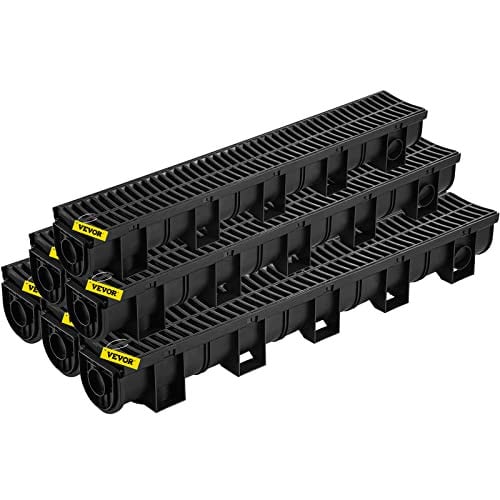 VEVOR HDPE Plastic Trench Drain System w/ Grate Cover 6-Pack