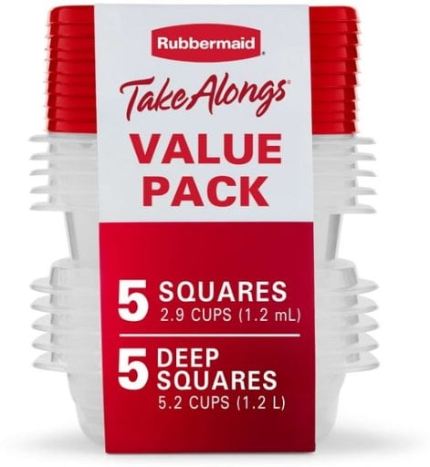 Rubbermaid TakeAlongs Square Food Storage Containers, Ruby Red, 10 pack Deal